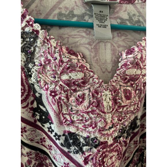 Catherines Womens Paisley Rhinestone Sleeveless Top Size 2X Purple Summer - Picture 5 of 6